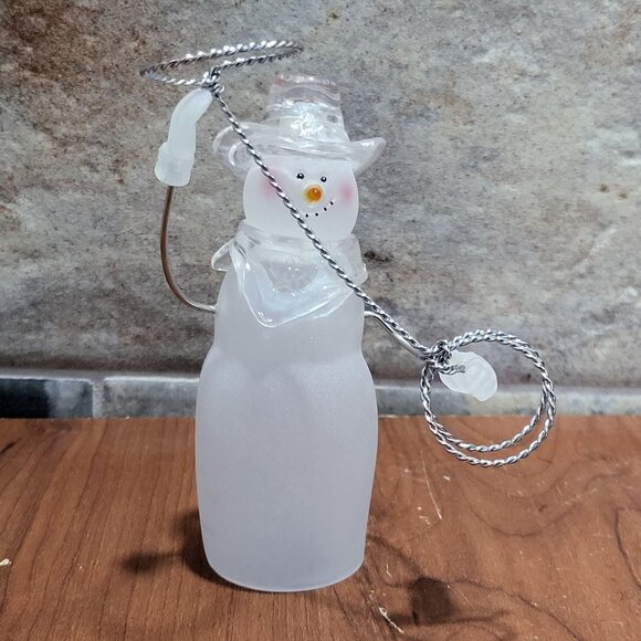 Vintage Christmas Around The World Wild Snowman with Lasso Frosted Glass - Picture 1 of 13